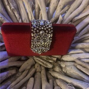 House of Harlow Elegant Red Clutch with Crystal Embellishments